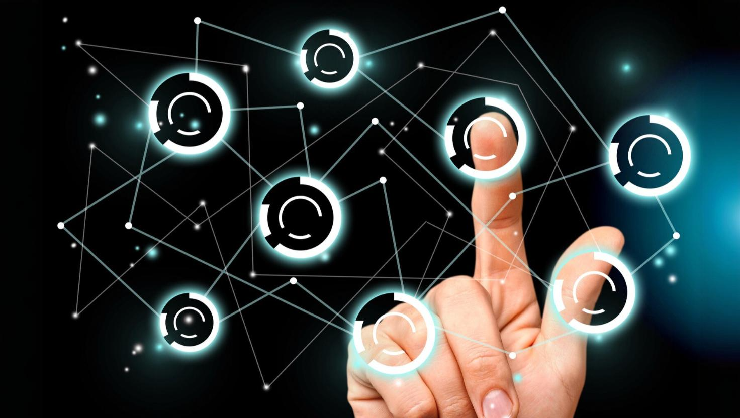 A hand touching different icons conveying an
omnichannel platform