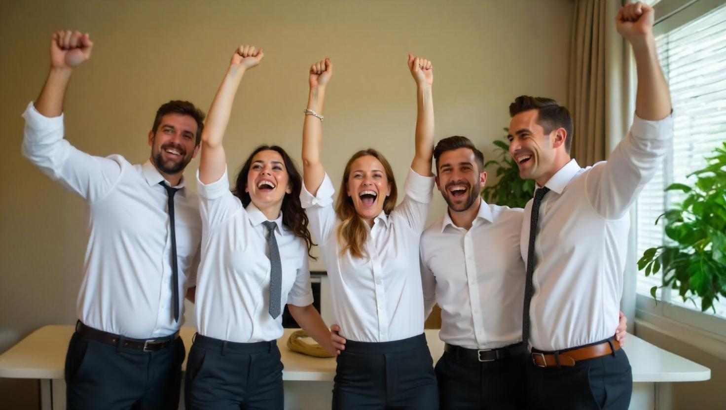 Hotel staff celebrating new hospitality phone system from Magic Apple VoIP provider and how great it is!