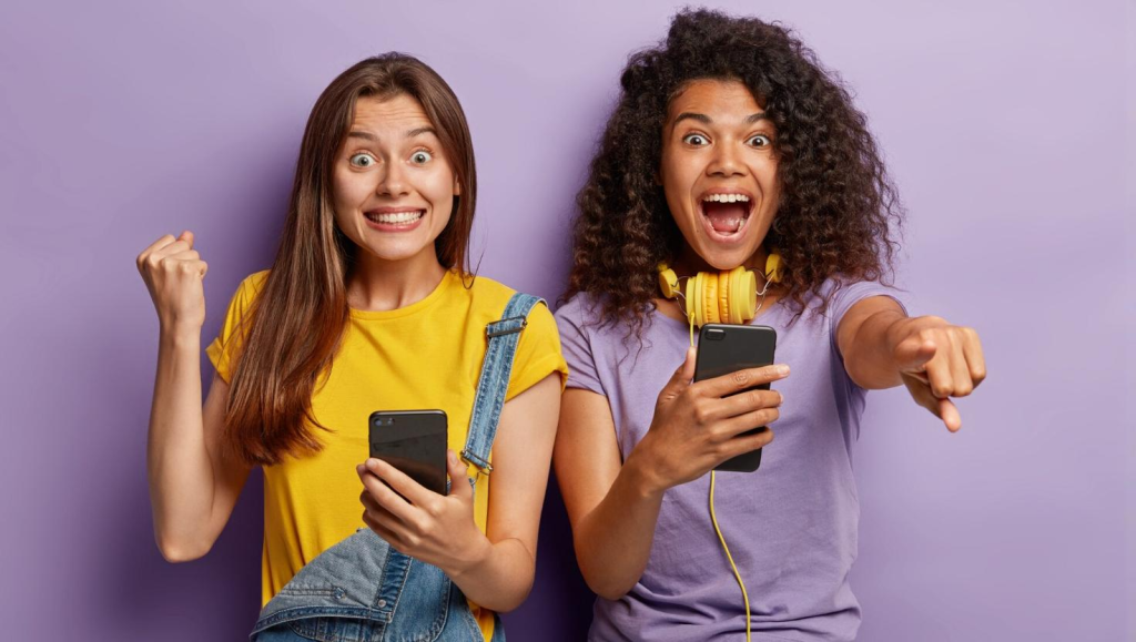 Two woman customers that are happier from omnichannel contact center service.