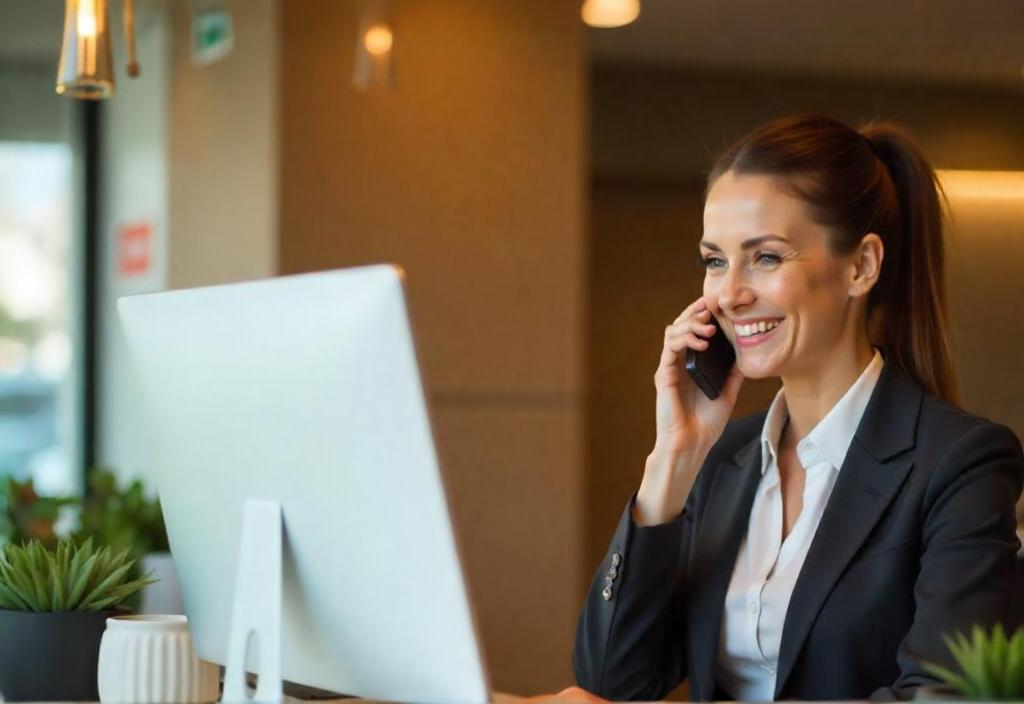 Hotel employee providing exceptional service and boosting operational efficiency with cloud-phone.