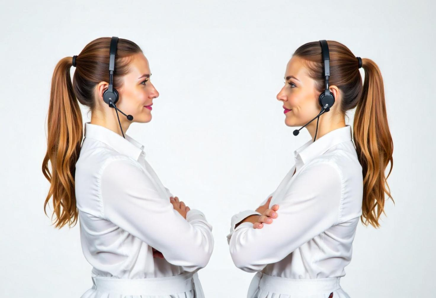 Support agents facing off–conveying difference between typical call center and omnichannel contact center