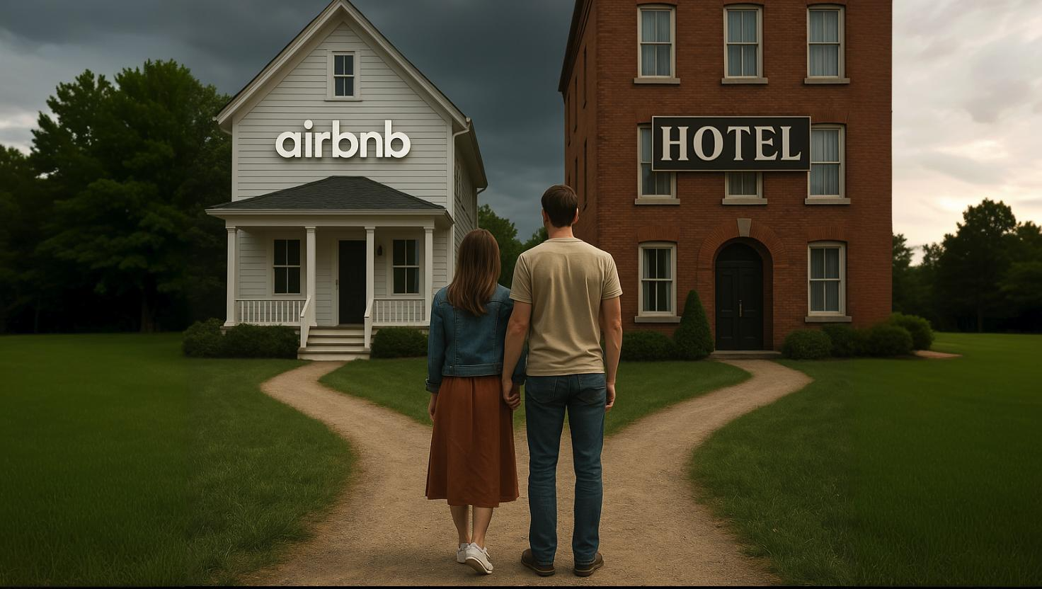 Split path to Airbnb, and a hotel with a winning hospitality phone system couple weighing choice.