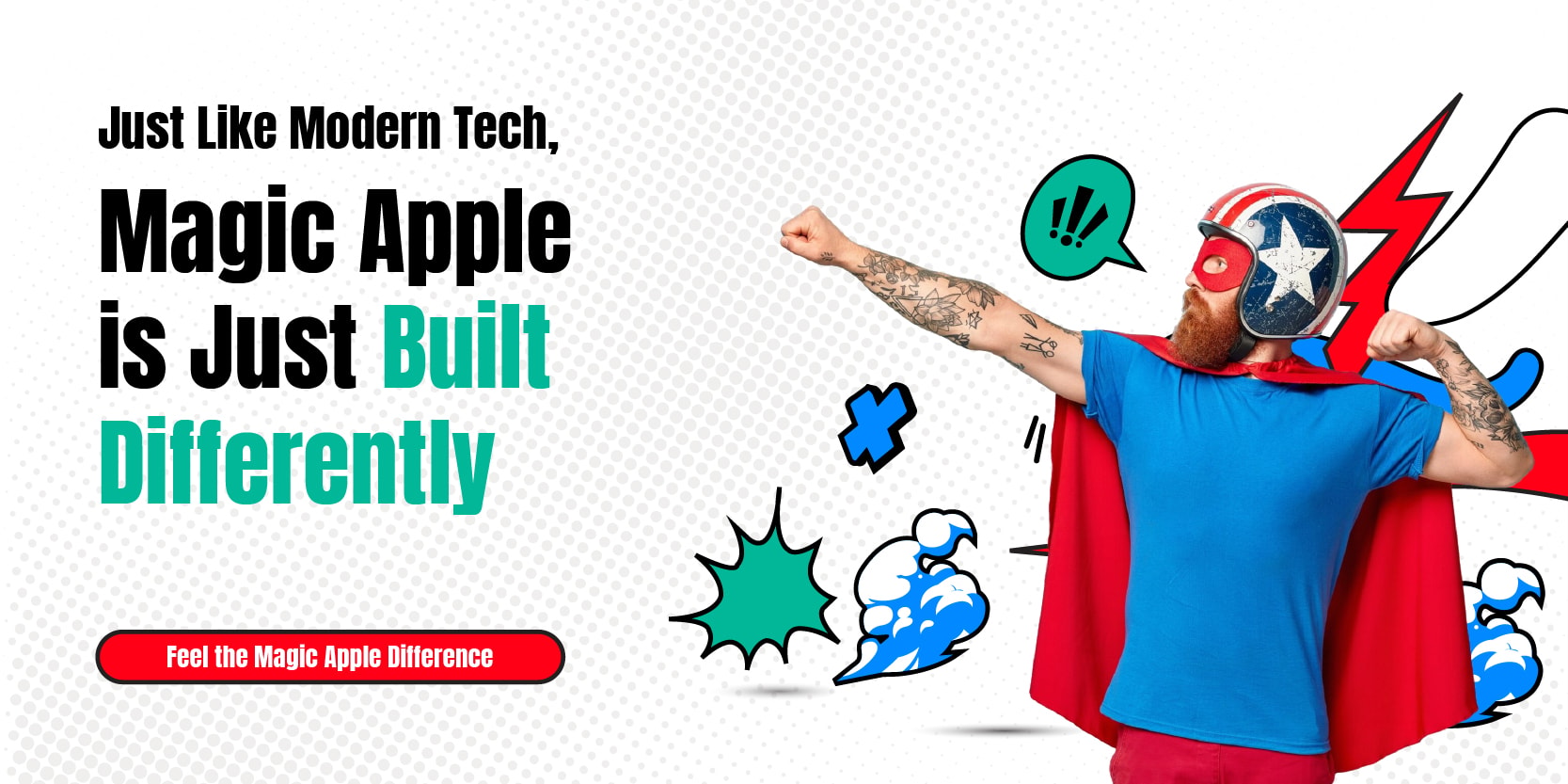 Magic Apple banner. Conveys they have the knowledge base, services and omnichannel contact center support to help SMBs best.