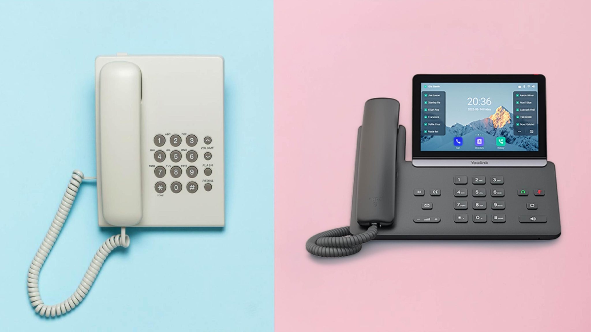 Vice versa graphic, conveys difference between a cloud phone system and a traditional, outdated one.
