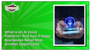 Magic Apple AI voice platform: hands holding a phone with an artificial intelligence microphone icon.